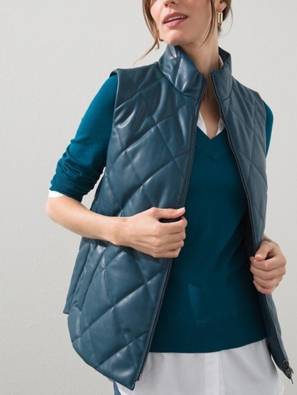 Chico's Quilted Deep Teal Faux Leather Vest Size 3(XL) 16-18